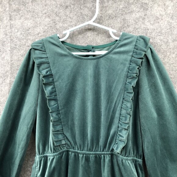 Airshiner Girls Size 10 Green Velvet Dress Long Sleeve Ruffle Holiday Fall 140 - Picture 3 of 10